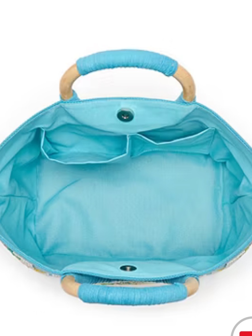 THE RIVIERA Blue Lemon beaded  Embroidered Straw Tote Bag - Women!! NWT!! - Picture 3 of 5